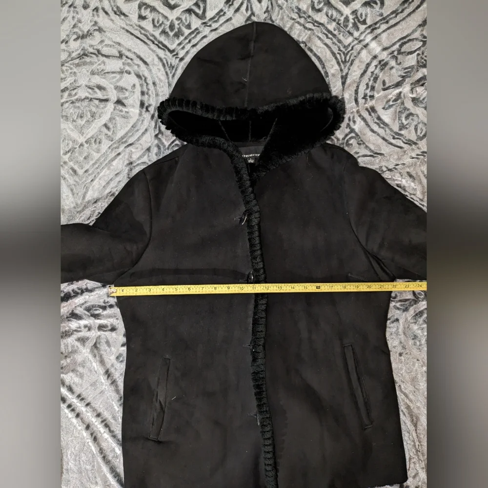Women’s Small Jones New York Faux Suede Faux Fur Hooded Jacket - Picture 4 of 6